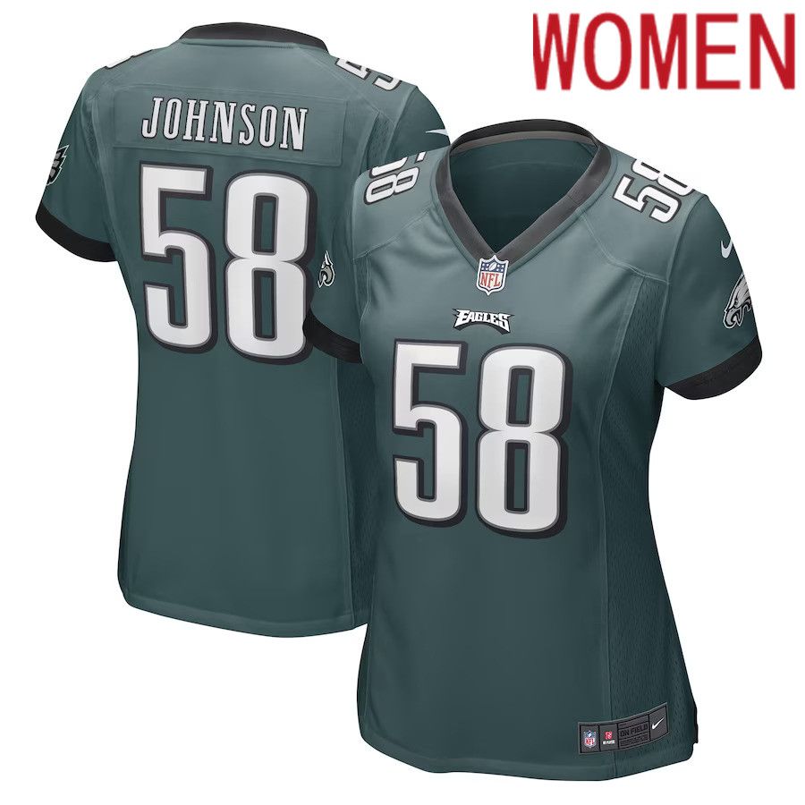 Women Philadelphia Eagles #58 Kyron Johnson Nike Midnight Green Game Player NFL Jersey->women nfl jersey->Women Jersey